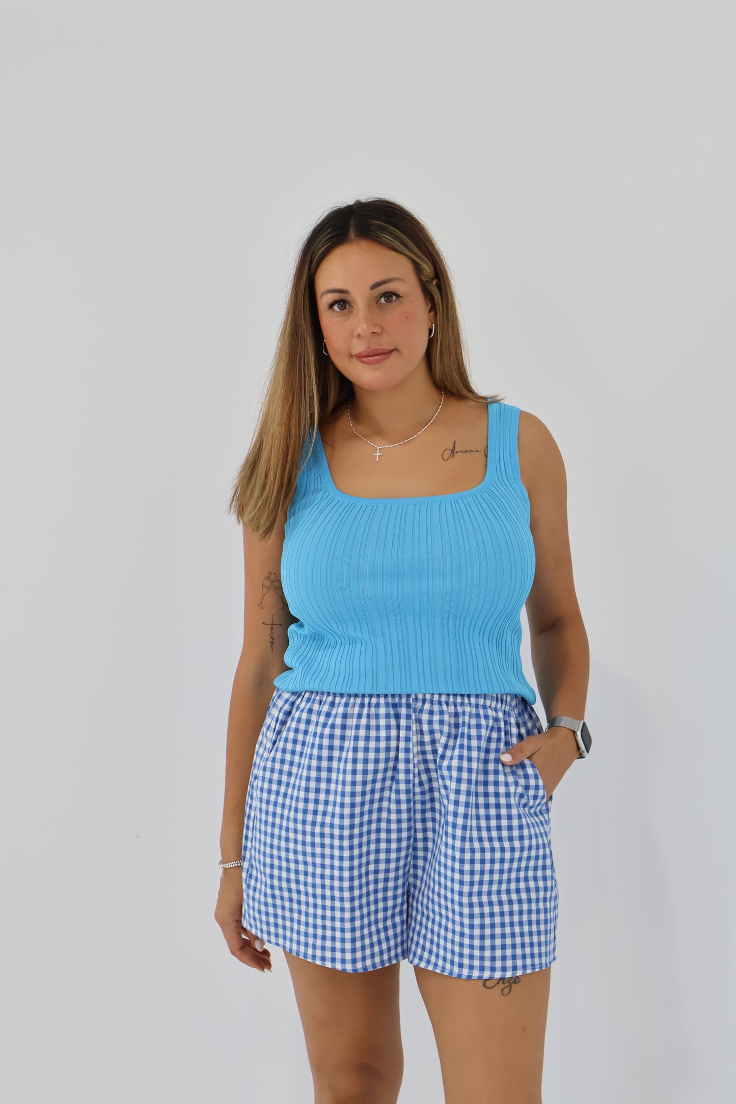 Poppy gingham short - ocean blue