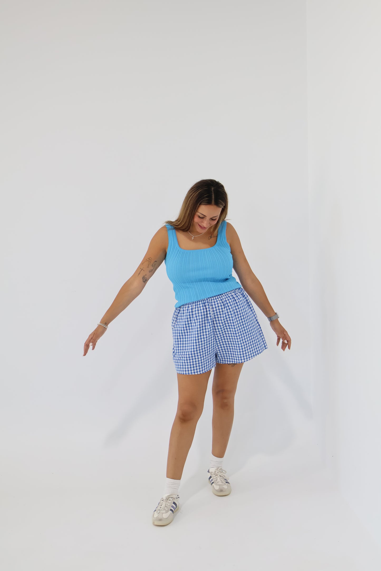 Poppy gingham short - ocean blue