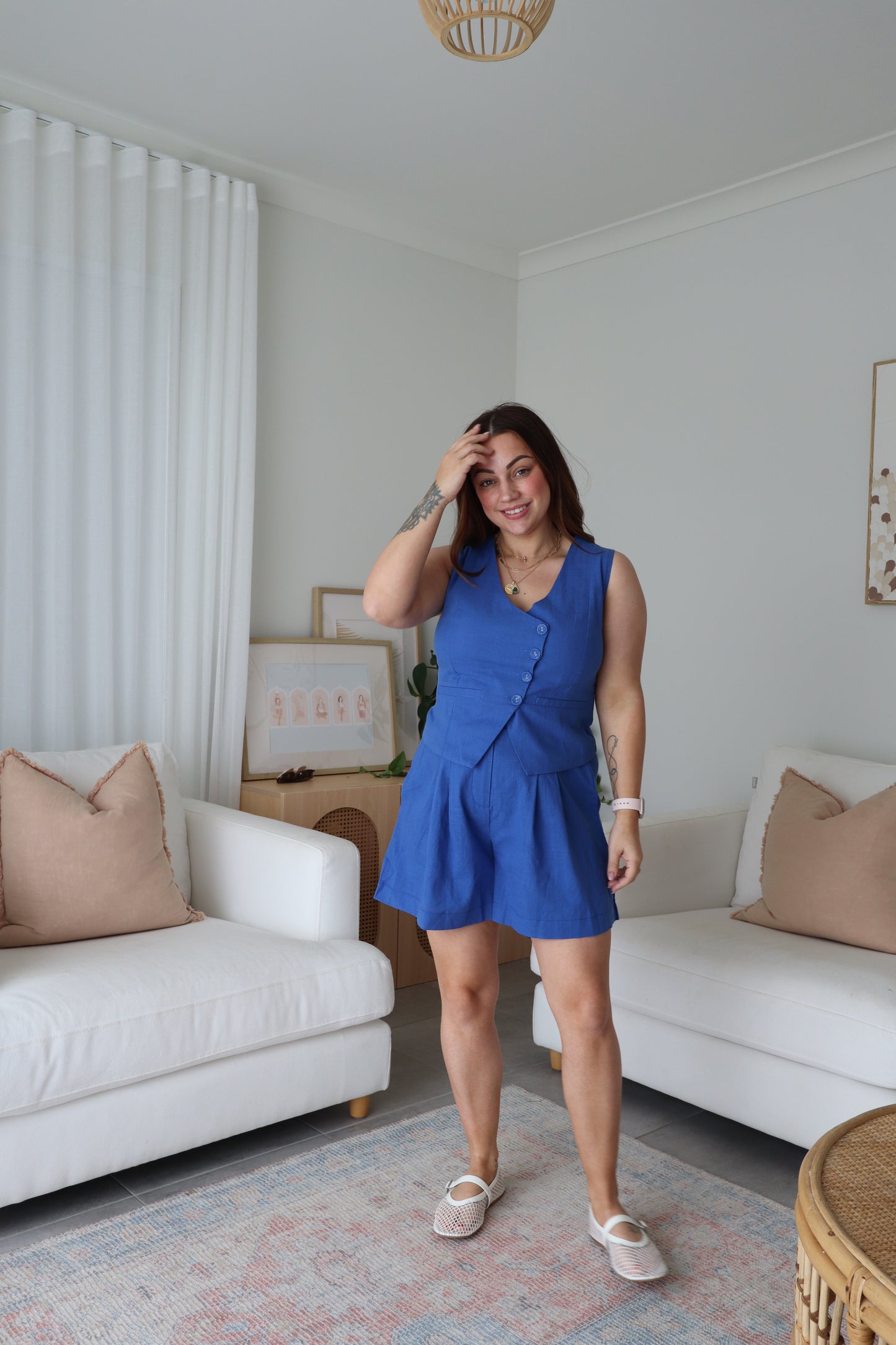 Pleated Linen Short - Cobalt Blue