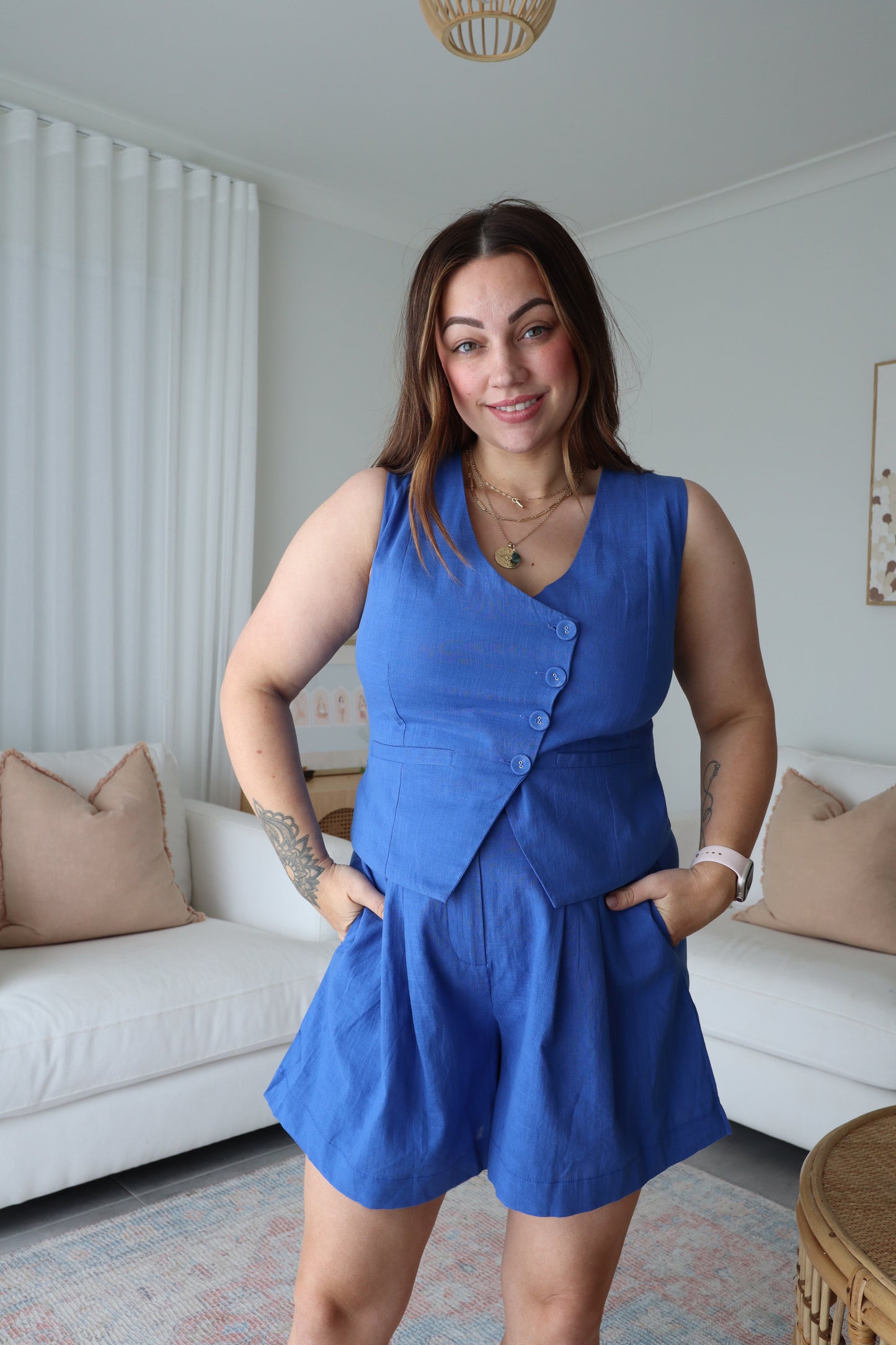Pleated Linen Short - Cobalt Blue