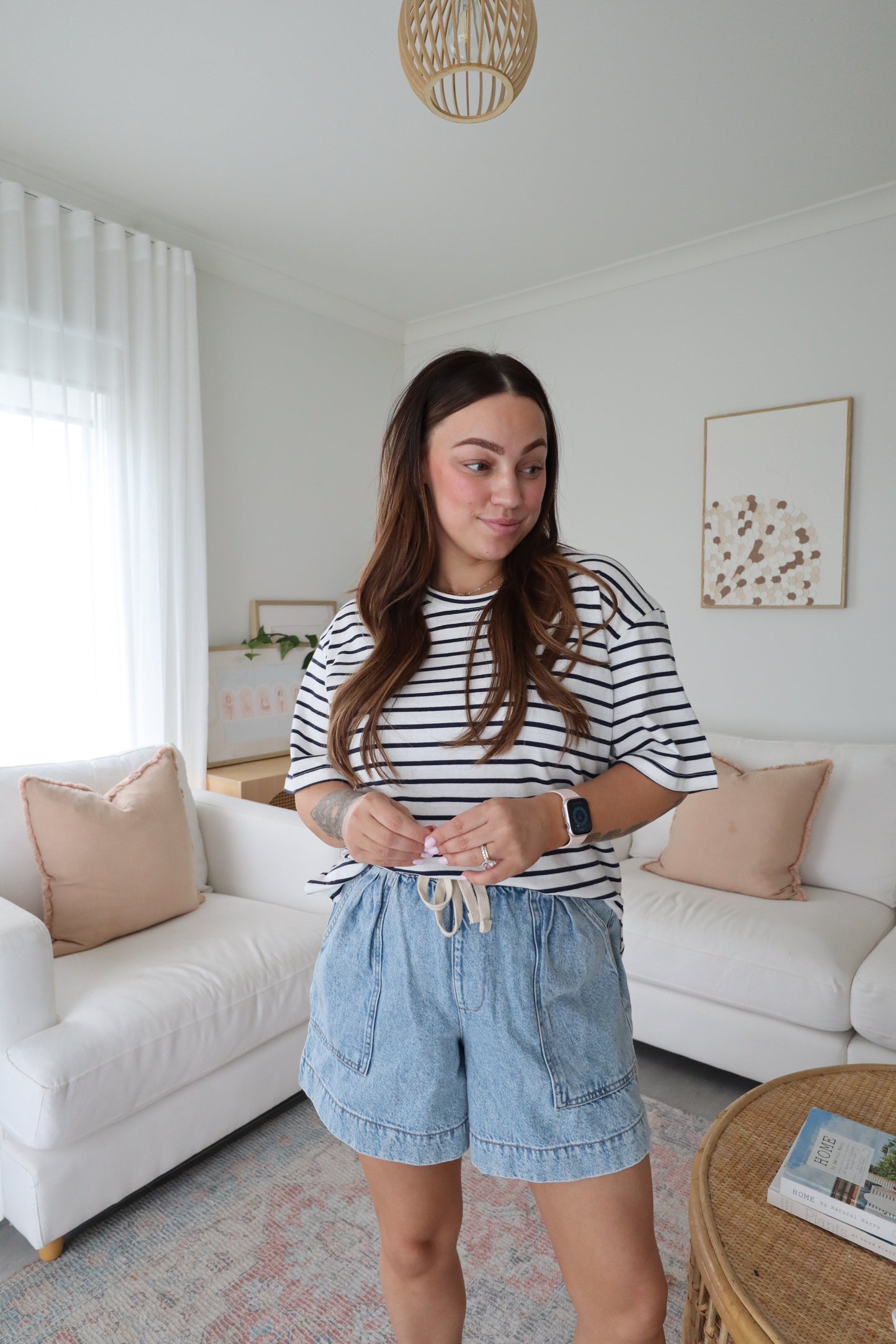 Split Hem Tee - Vanilla Navy Stripe