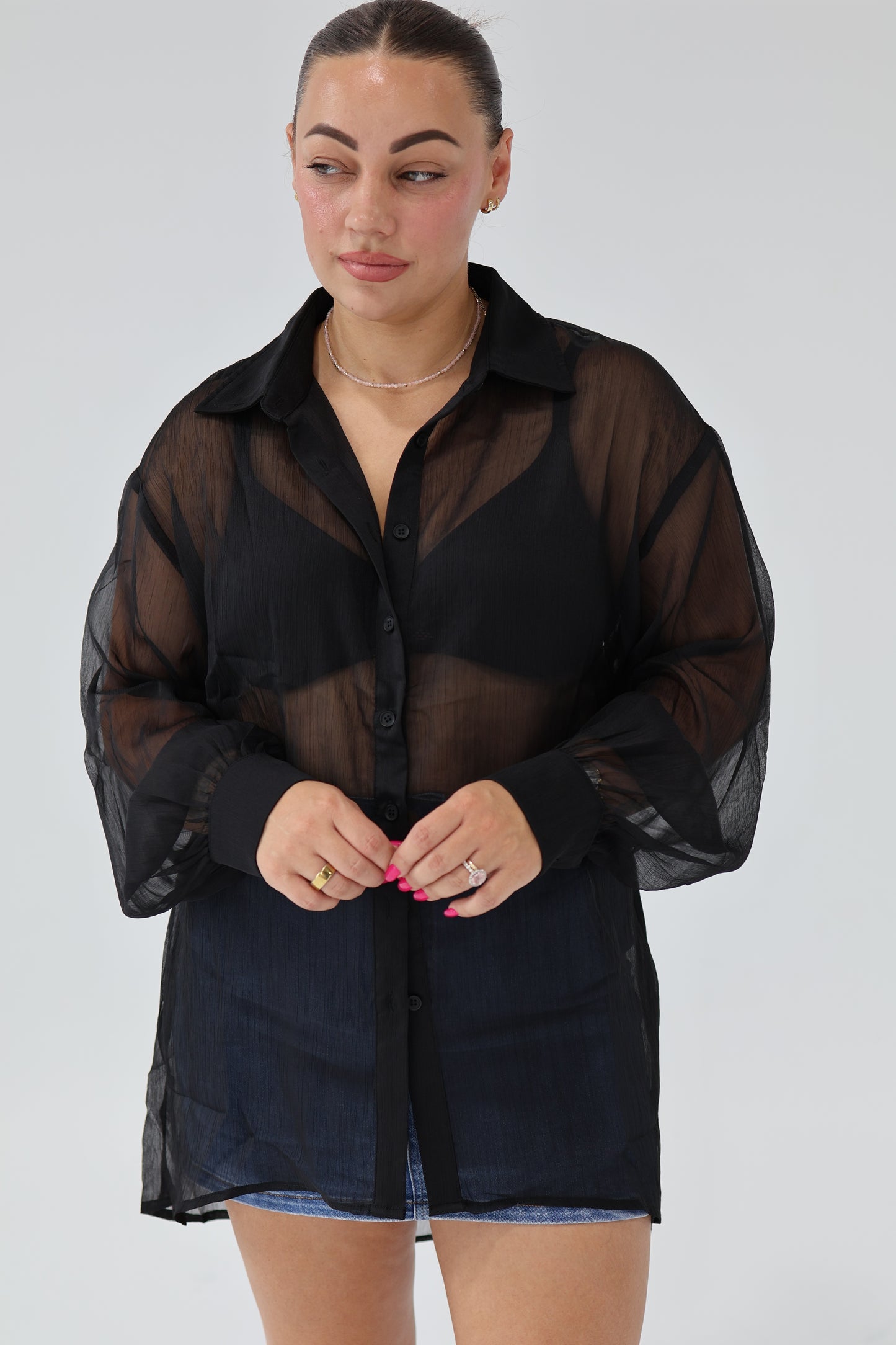 Tommy crinkle sheer shirt - Black