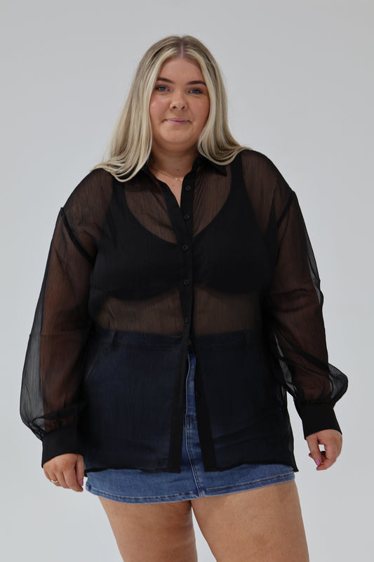 Tommy crinkle sheer shirt - Black