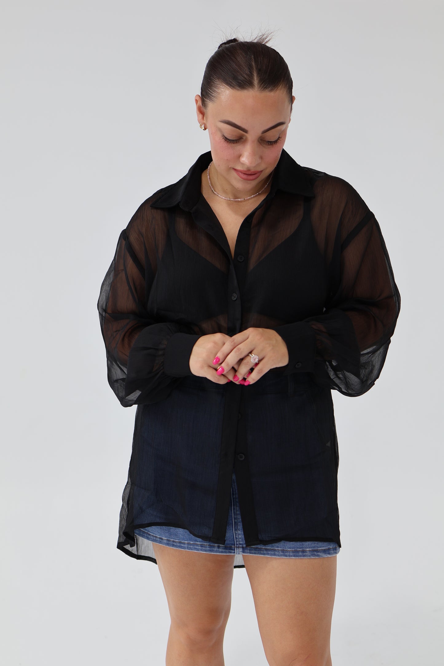 Tommy crinkle sheer shirt - Black