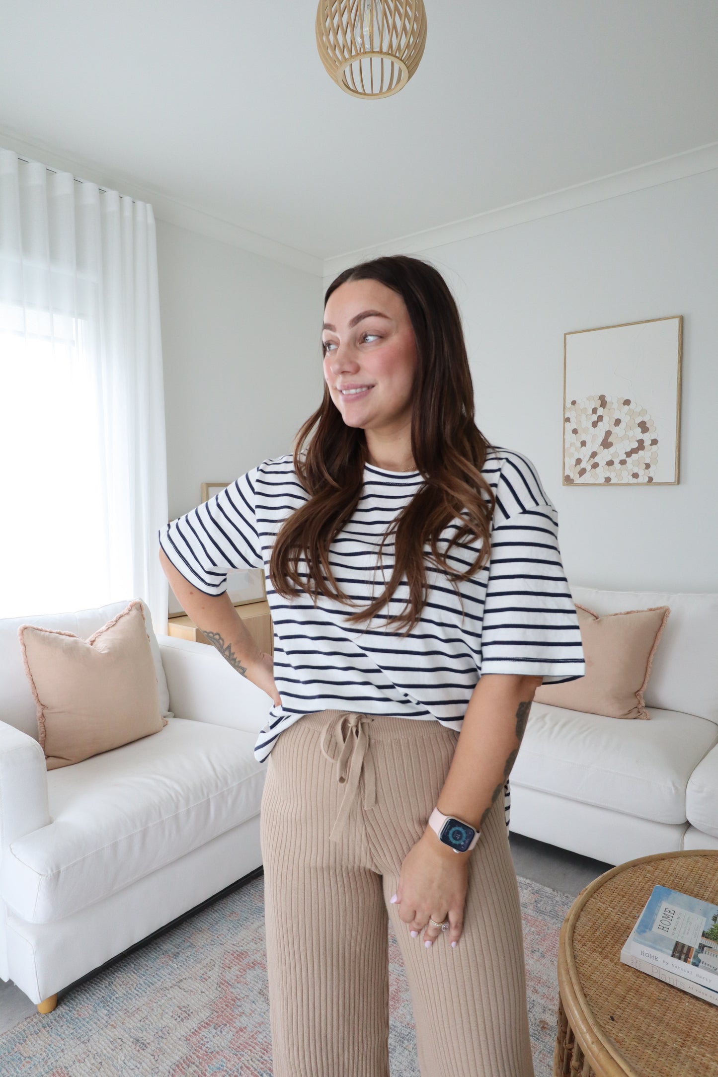 Split Hem Tee - Vanilla Navy Stripe